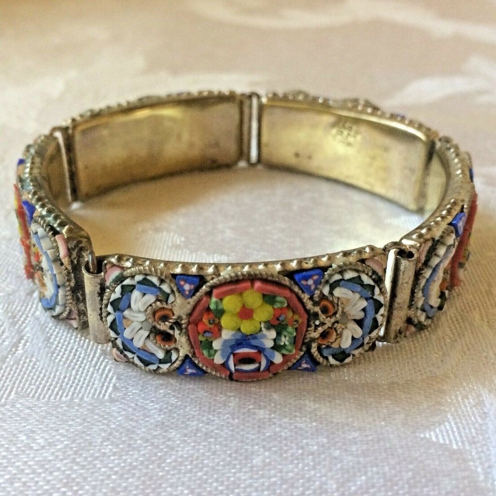 VTG MICRO MOSAIC BRACELET MADE IN ITALY FLORAL DESIGN SIGNED R.M